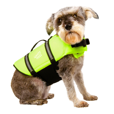 Grüne Floss-Mantel-Hundeschwimmweste für das Schwimmen des justierbaren und reflektierenden Haltegriffs fournisseur